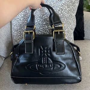 Vivienne Westwood Black Leather Orb Yasmin Satchel with Gold Hardware